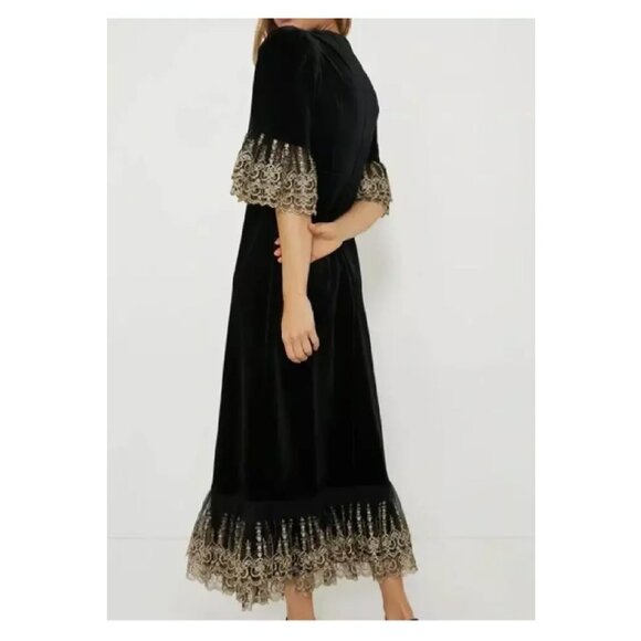 Tuckernuck Pomander Place Women's Black Velvet Lillith Dress, Size L Retail $168 - Picture 3 of 5